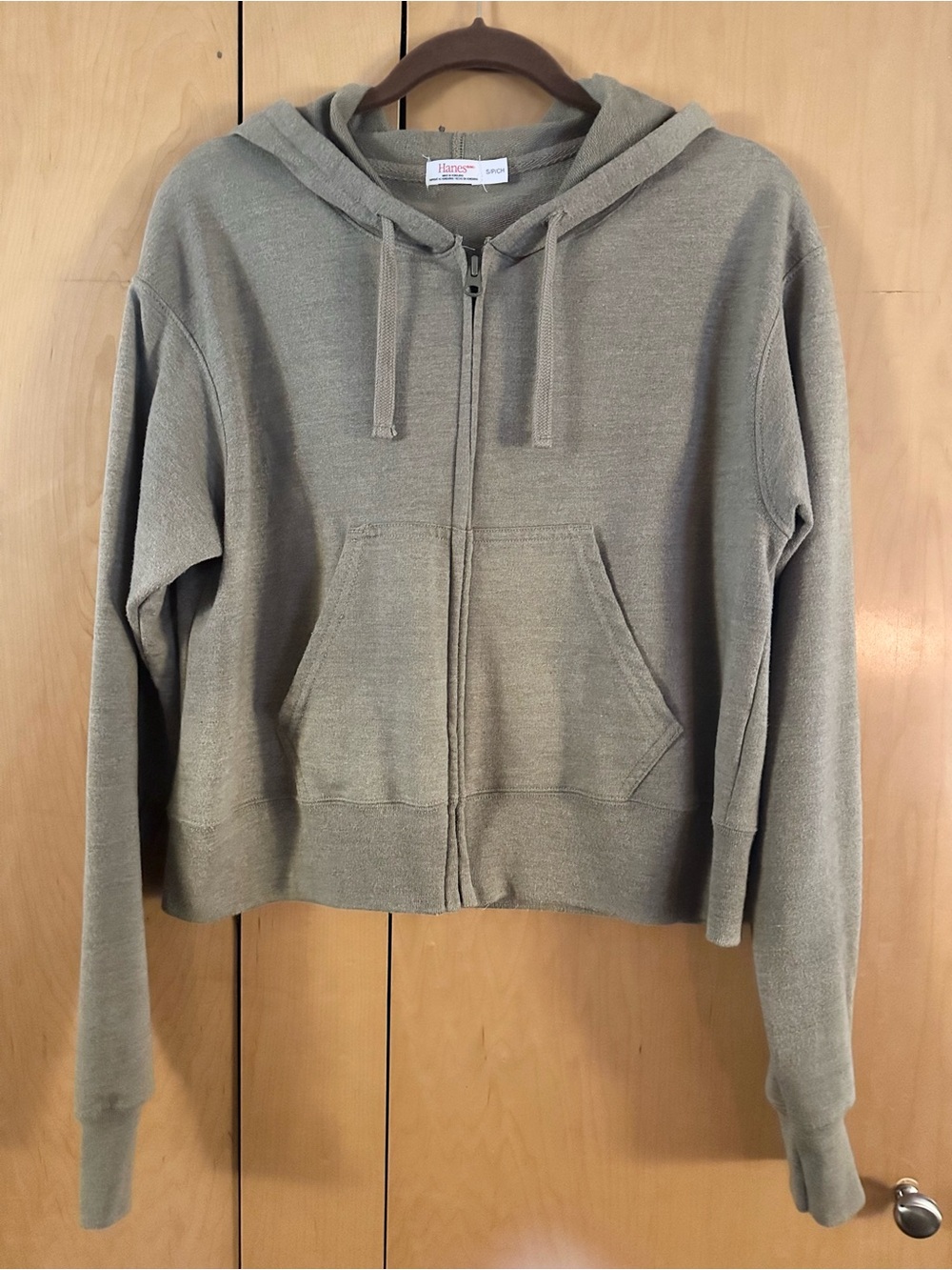 Hanes Sage Green Full Zip Cropped Hoodie Sweatshirt Size S